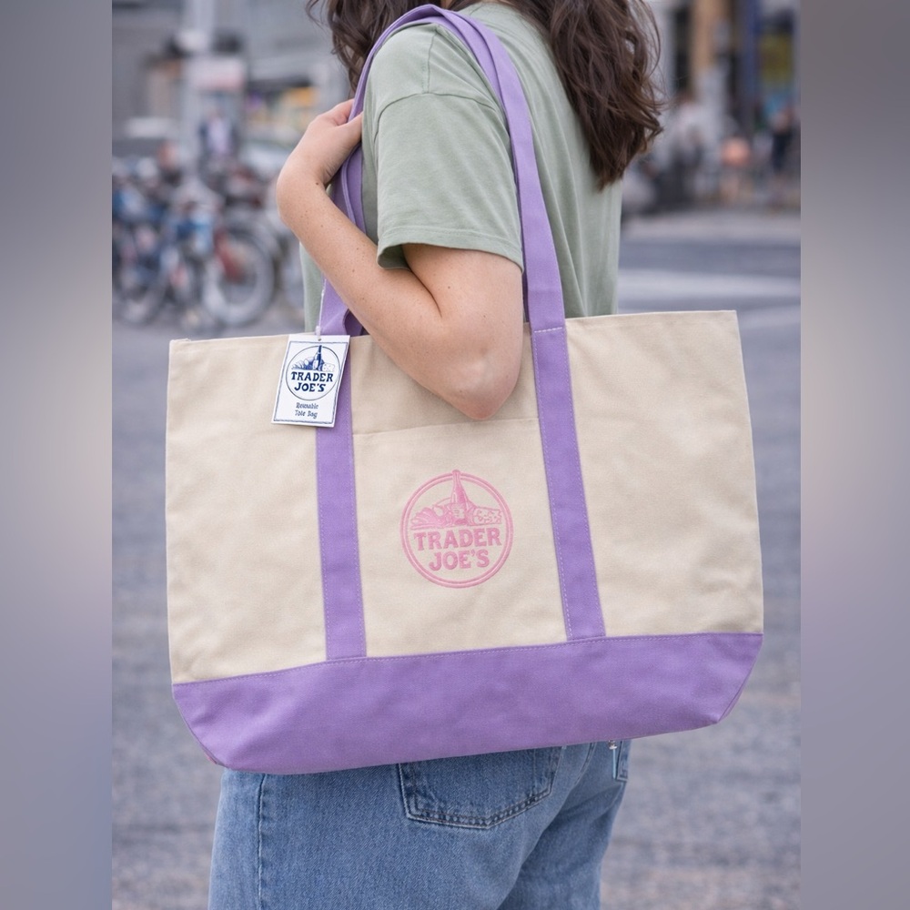 Trader Joe's Large Lavender Tote Bag NEW With Tags